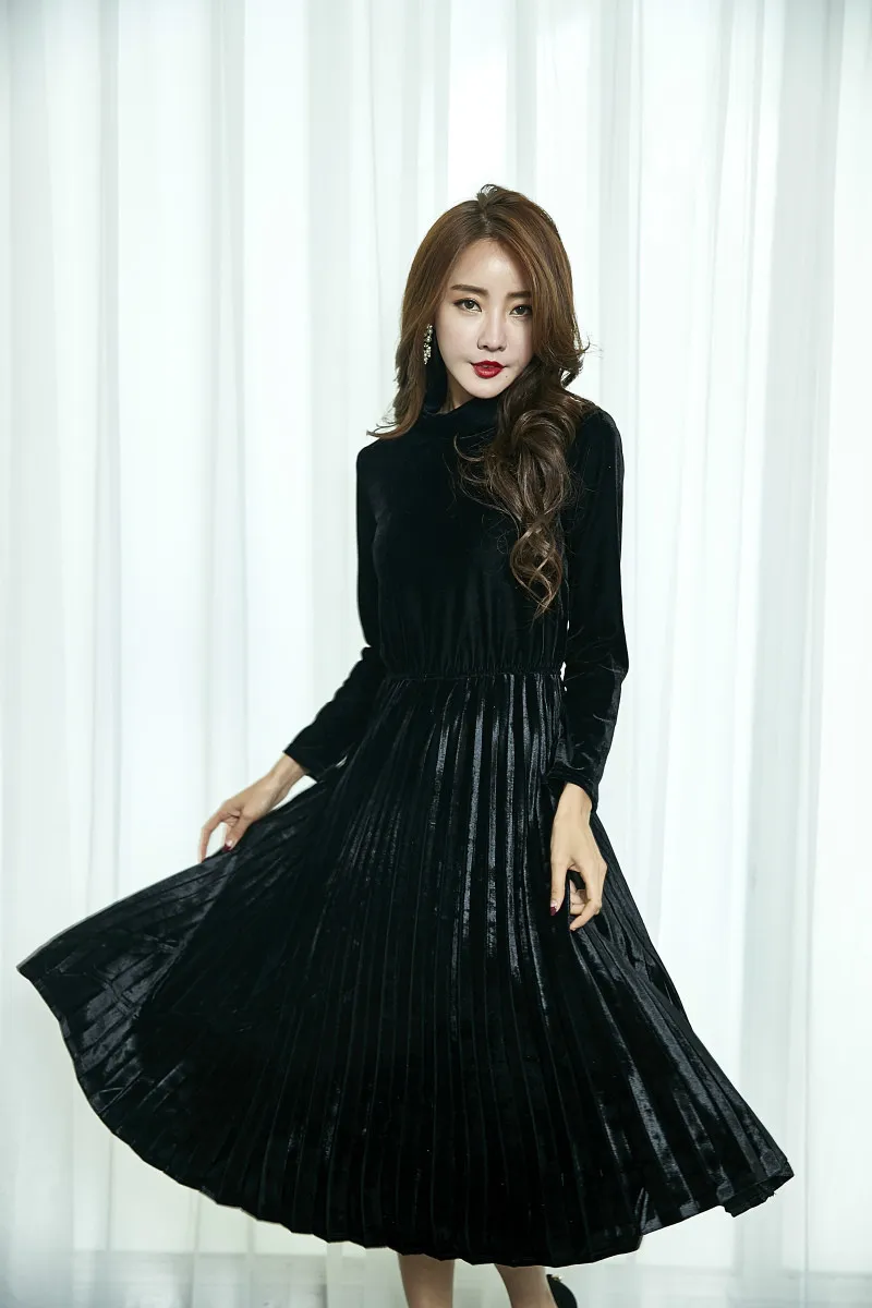 2020 женское винтажное Плиссированное вельветовое платье элегантное