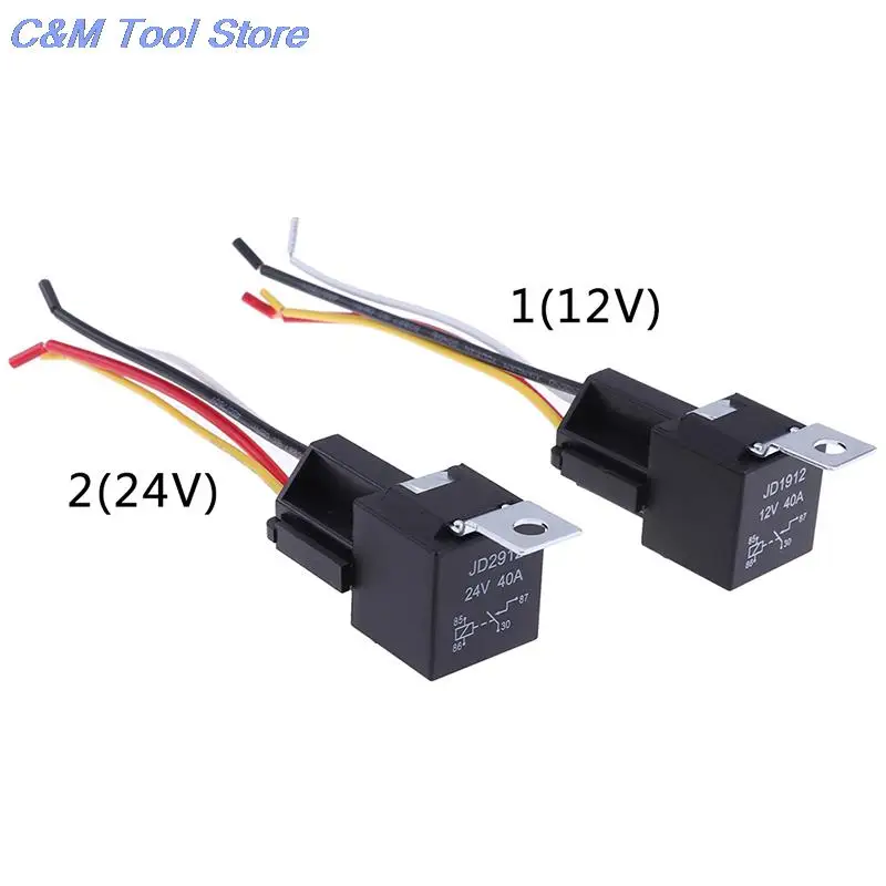 

1 Pair 12v 24v 40a auto automotive relay socket 40 amp relay & wires