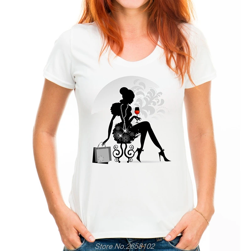 Винтажная модная женская футболка Парижская девушка для покупок топы Camiseta