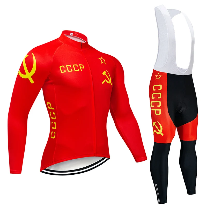 Осень 2019 красный CCCP Велоспорт Джерси 9D нагрудник комплект MTB Униформа