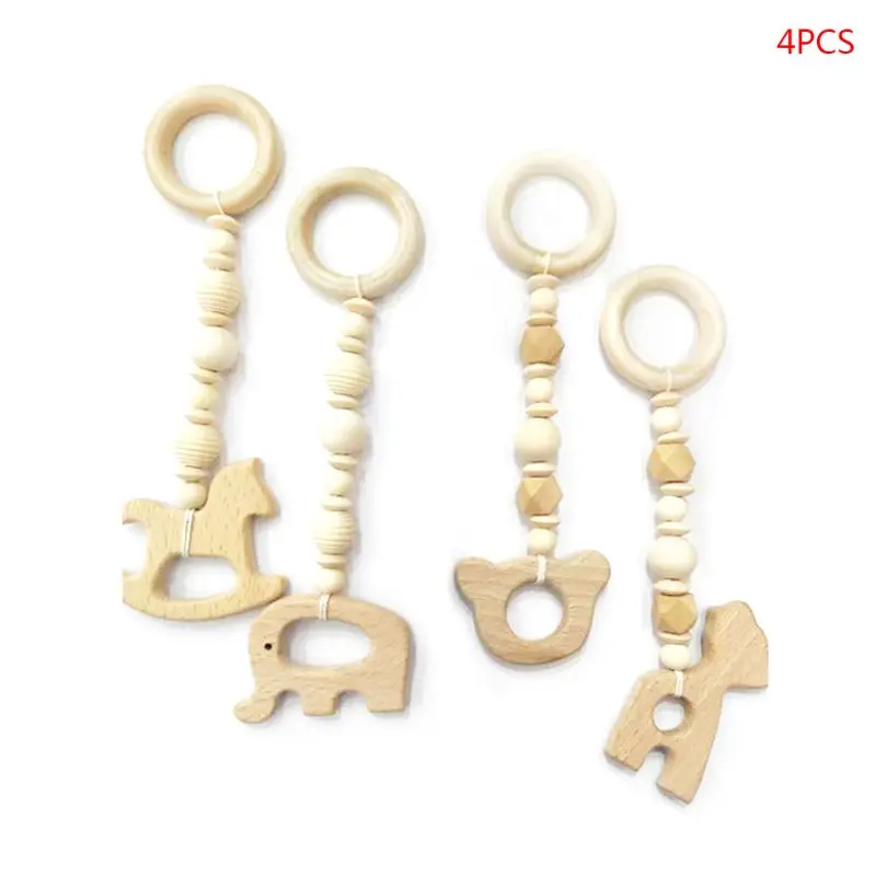 

4 Pcs/set Wooden Cartoon Animals Children Baby Fitness Rack Equipment Pendant Decoration Beech Wood Hanging Accessories 19QF