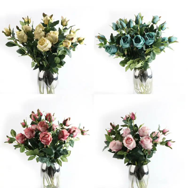 Модная искусственная Роза 1 букет 2 шелковые бутоны Цветы Свадебный деко гостиная