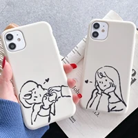 for iphone 6 6s 7 8 plus x xs 11 12 pro max mini xr soft silicone white cases cute couples boy love heart girl lovers case cover
