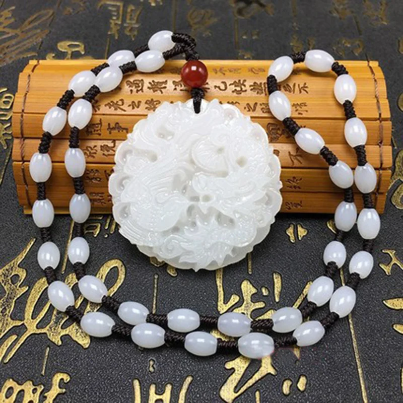Прямая поставка Дракон и Феникс Нефритовое ожерелье с подвеской ювелирные