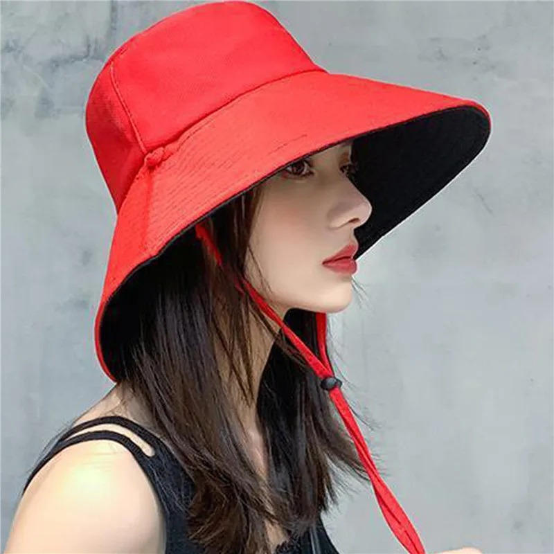 

Fashion Casual Sun Bucket Hat Summer Women's Cap Wide Brim Foldable Anti-Uv Flat Fisherman Cap Comfortable Panama Female Hat