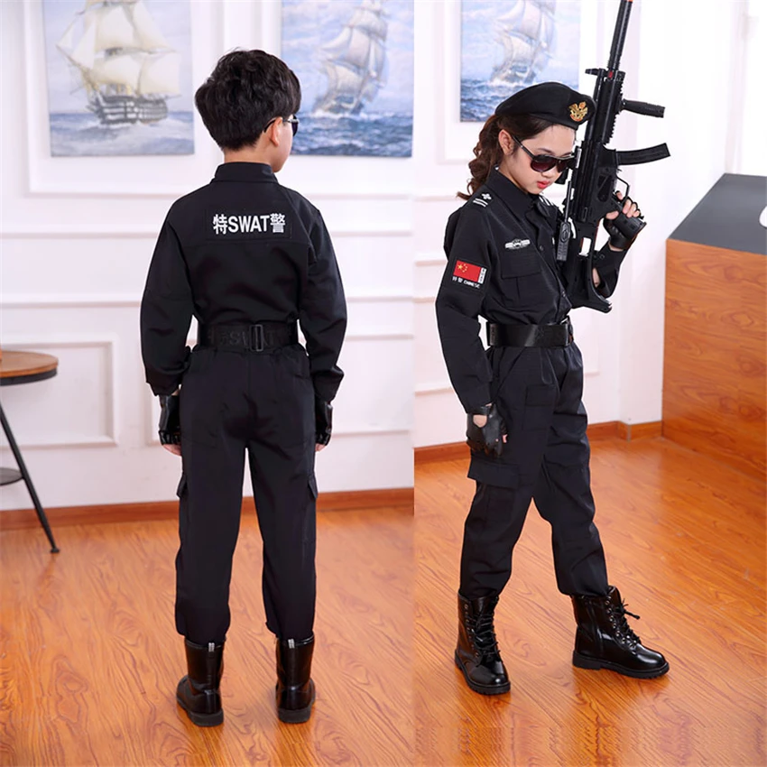 

Boys Special Police Clothing Policemen Uniform Children's Day Birthday Gift Halloween Cosplay Costume Kids SWAT Army Performance