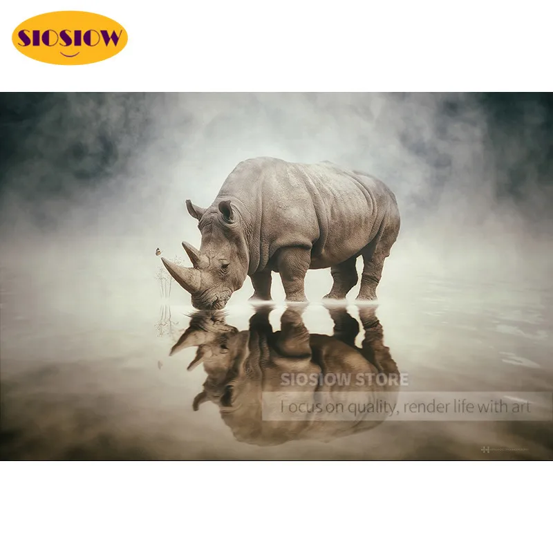 SIOSIOW 5d Diy Diamond Painting Square Full Round Rhino 3d Mosaic Embroidery Cross Stitch Kit Crystal Animal Decor Home | Дом и сад