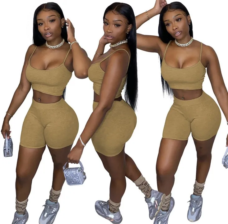 

Sexy Short Two Piece Set Crop Tops and Biker Shorts Grey Black Bodycon Matching Sets Summer Clothes for Women