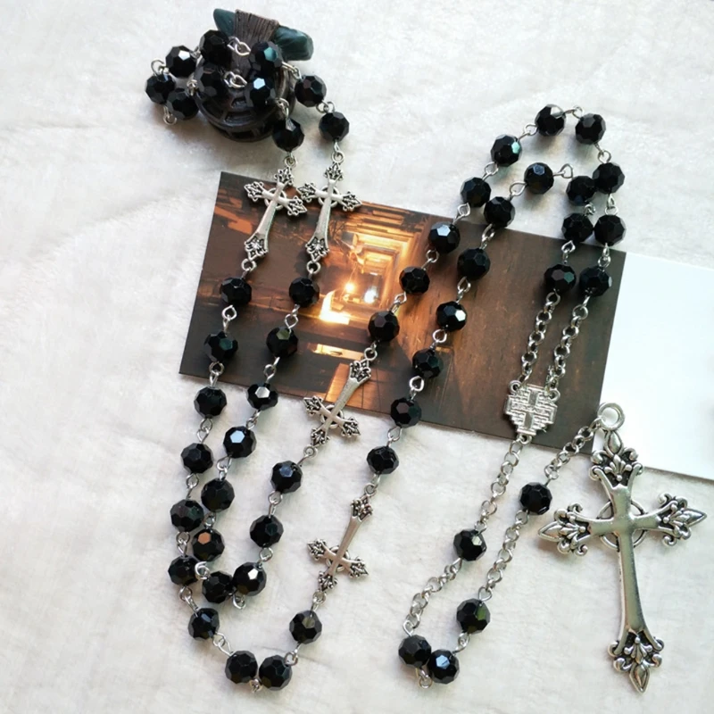 2022 новые подарки Религиозные черные ожерелья Хрустальный Розарий длинные