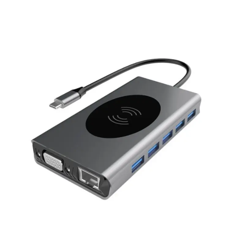 

14 In 1 USB-C Hub Docking Station Adapter 3.0 Wireless Charge Dual Audio