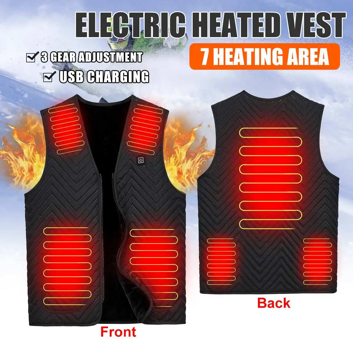 

7 Areas Heated Vest Men Women Heated 3 Gears Adjustable Winter Fishing Hunting Vest Heated USB Vest Outdoor