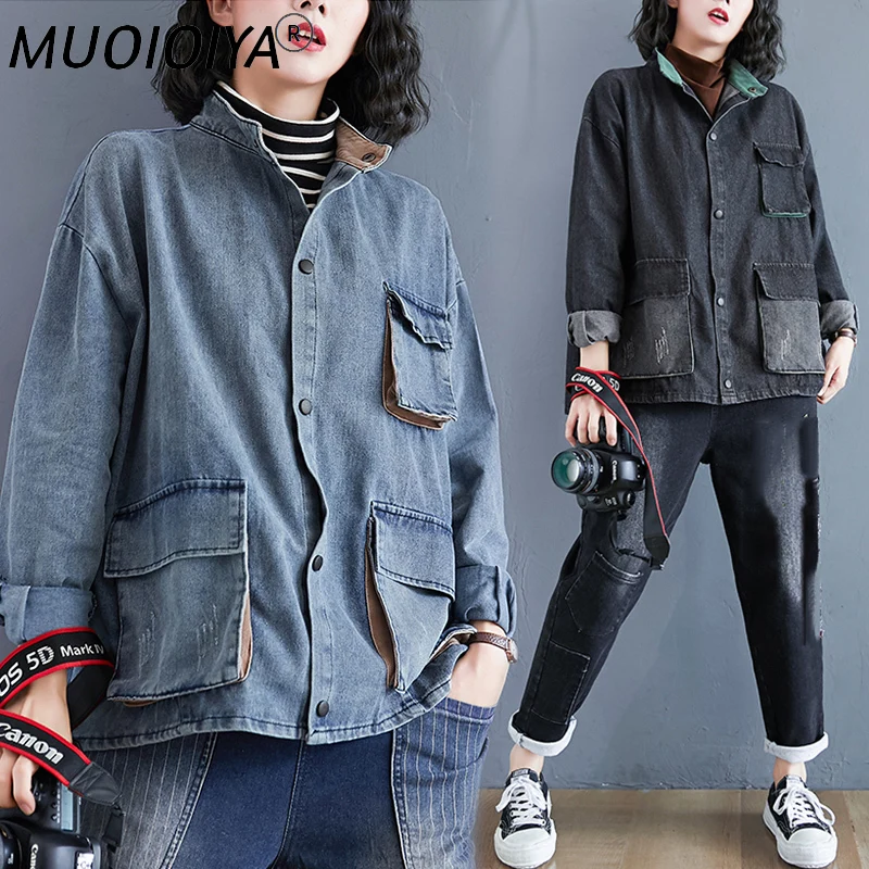 

Женская джинсовая короткая куртка, новая весенне-осенняя Корейская Свободная Повседневная джинсовая куртка оверсайз с карманами, женская ...