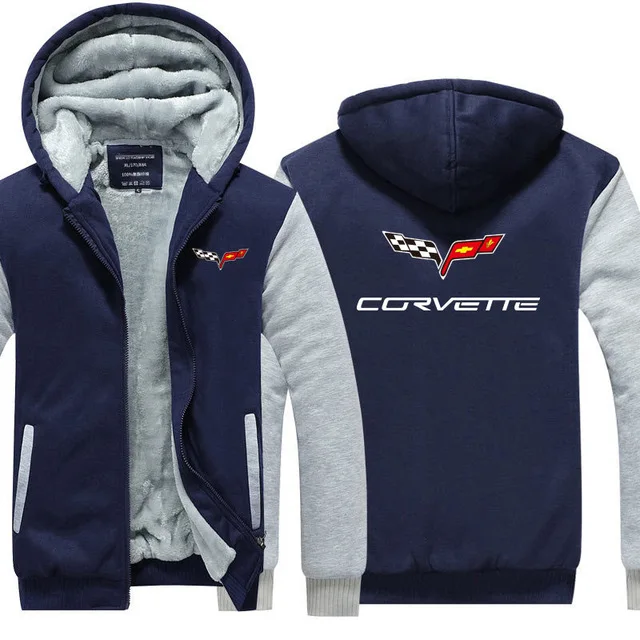 Повседневные мужские хлопковые теплые толстовки на молнии для Chevrolet Corvette