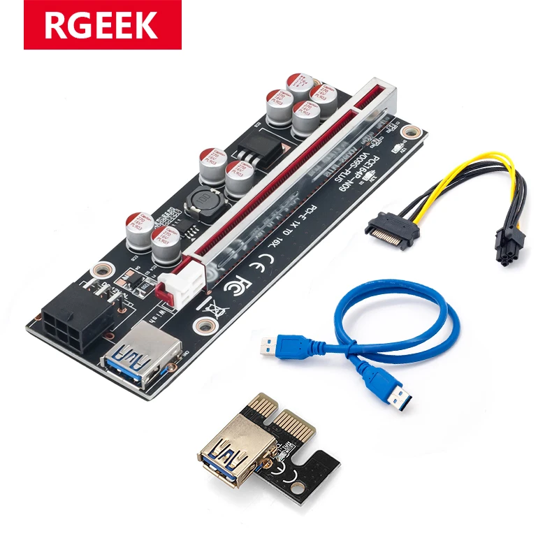 

2022. 100 pcs PCI-E Pcie Riser 009S PLUS Profesional Express 1X 4x 8x 16x Extender PCI E USB Riser 009 GPU 6Pin Card SATA 15pin