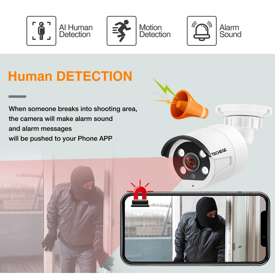 Techege HD 1080P 4CH видеокамера s система двухстороннее аудио 2MP Водонепроницаемая ip-камера гуманоидное Обнаружение 4CH 1080P POE NVR комплект видеонаблюдения