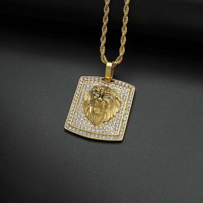 Подвески в стиле хип-хоп из нержавеющей стали золотого цвета с блестками и львом