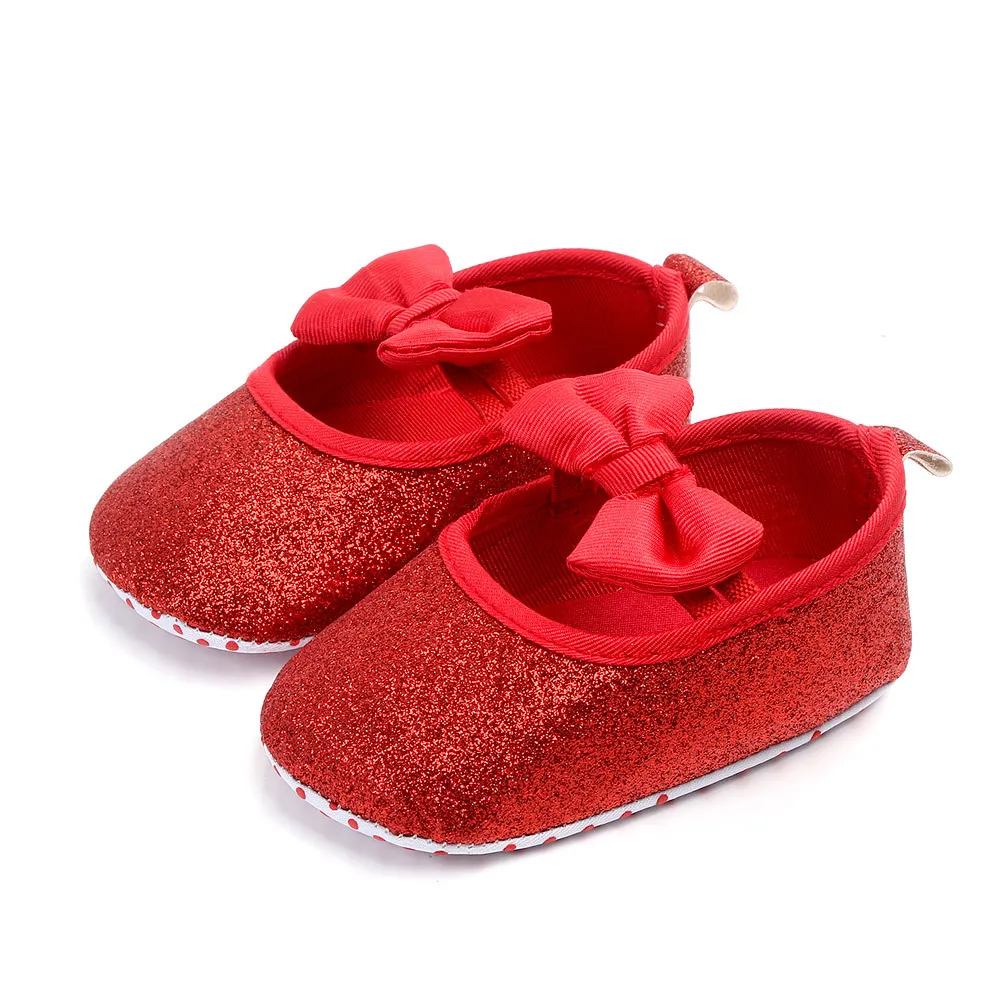 

Обувь для новорожденных девочек из искусственной кожи с бантом, красные, черные, розовые, белые, на мягкой подошве, нескользящая