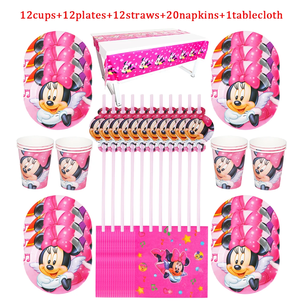 

Disney Minnie Mouse Girls Christening Birthday Party Decoration Disposable Tableware Plates Cups Tablecloth Napkin Baby Shower