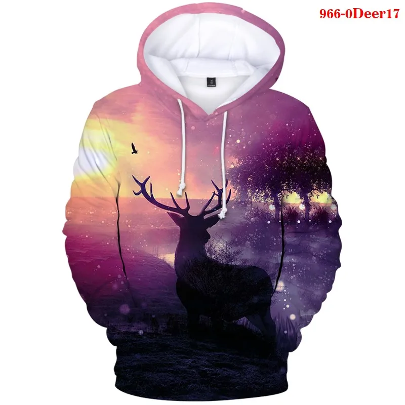 

Men's Hoodie Deer 3d Hoodies Women Autumn Winter Hooded Swearshirt Fashion Oversized Pullover Streetwear Forest Deer Hoody Top