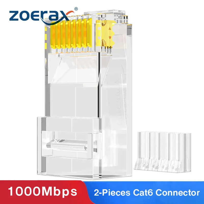 

ZoeRax 100PCS 2 Pieces Suit RJ45 Cat6 Connectors - 3 Prong 8P8C Modular Plugs for 23AWG Twisted Pair Wire & Standard Cables