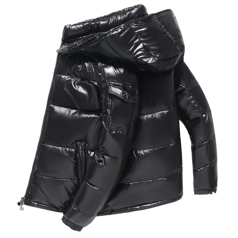 Men's Jacket Down Jacket Winter Hooded Thick High Quality Solid Color Tooling Cotton Bright Face Couple Jacket