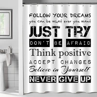 inspirational quoted shower curtain for cool bathroom decor follow your dream just try never give up motivational art deco