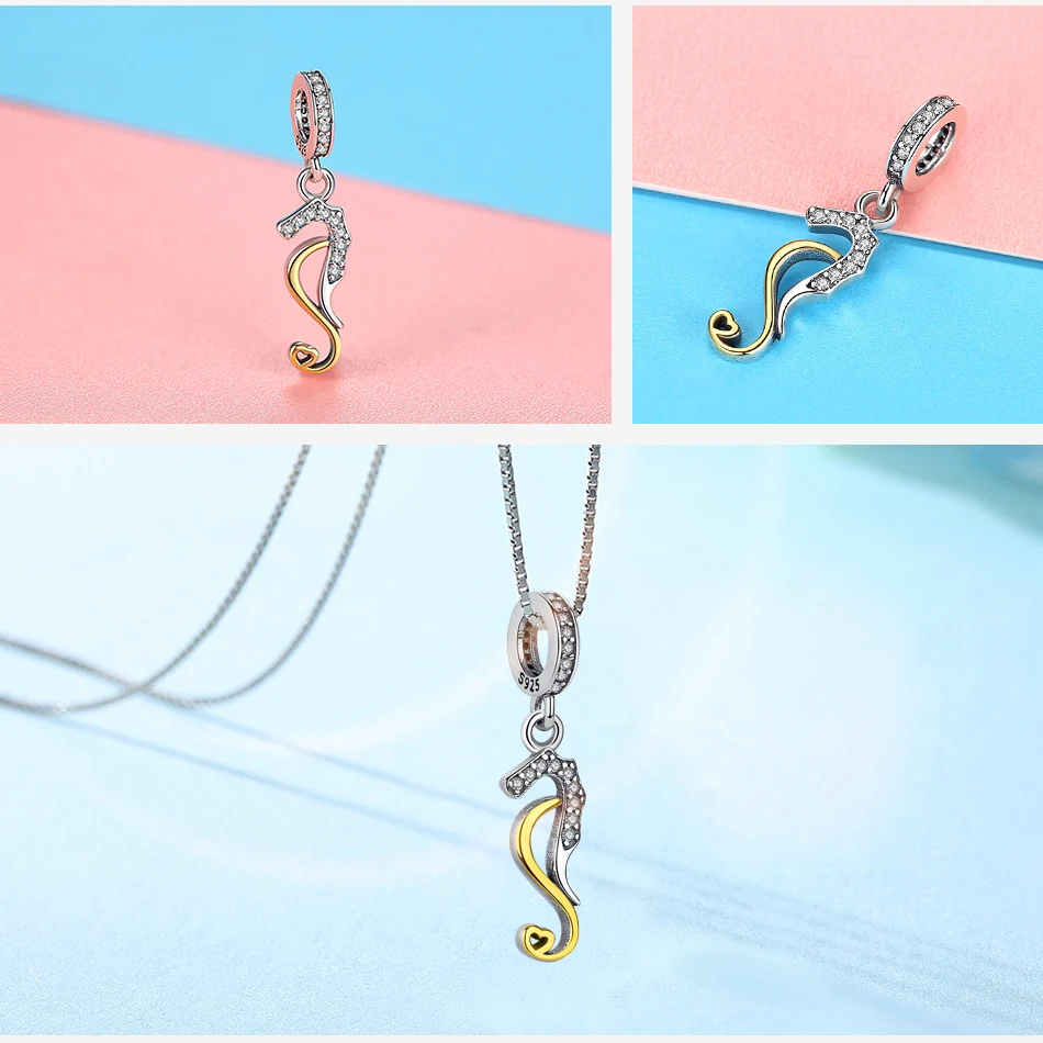 Летние милые сережки в форме морской конек с позолоченным кольцом 925