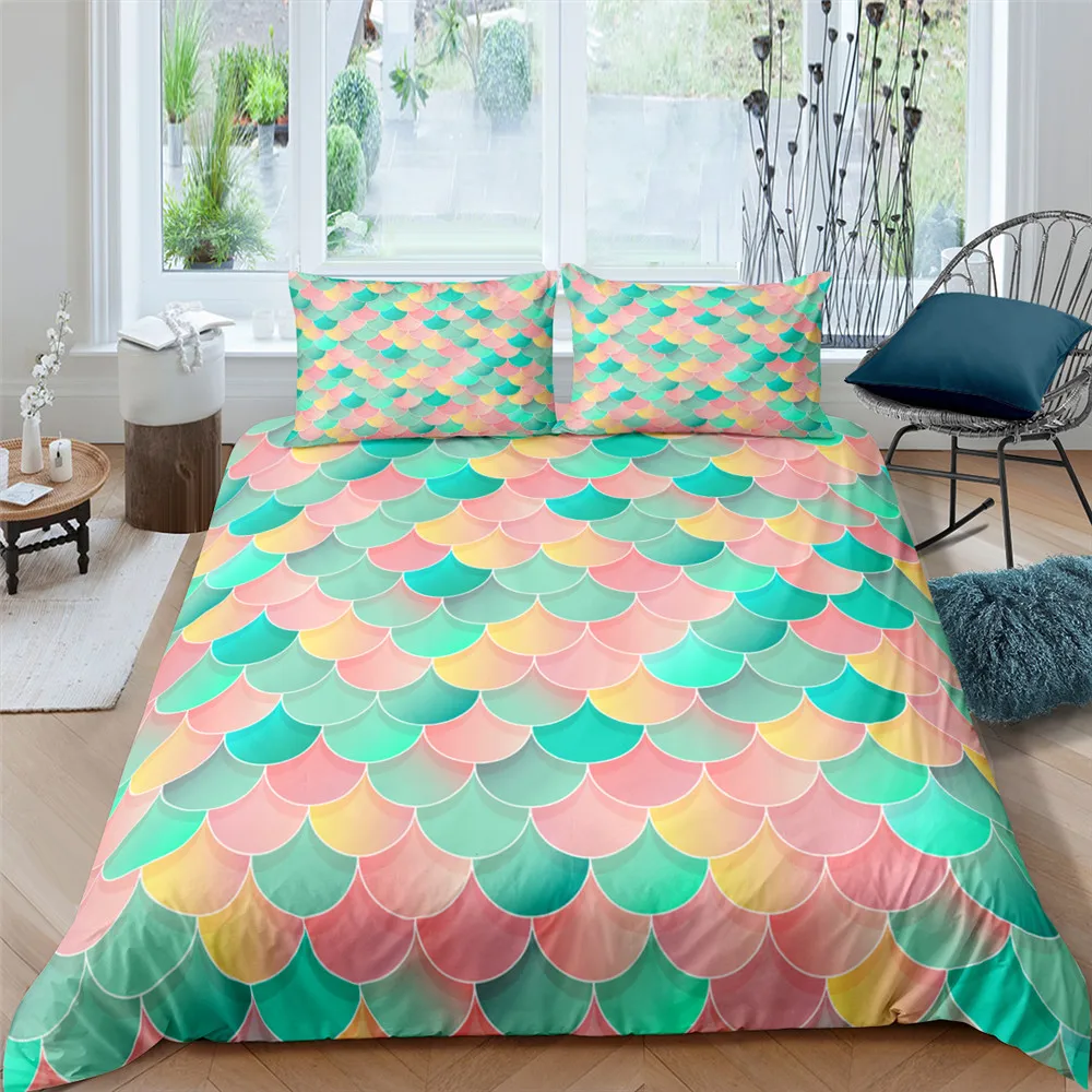 Комплект постельного белья с пододеяльником и 3D-принтом русалка | Дом сад