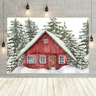 Avezano Зимний Рождественский фон для фотографии Снежный Лес Дерево Красный деревянный дом дети фон фотостудия Фотофон