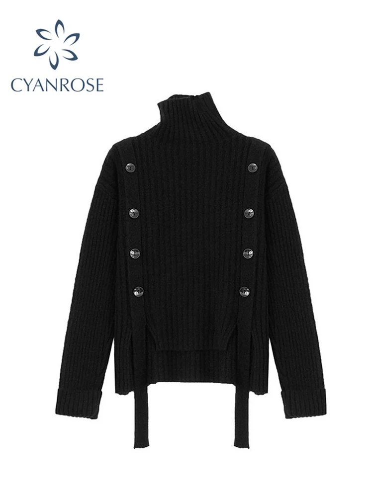 

Женский свитер свободного покроя, Повседневная модная водолазка, вязаные пуловеры, женская готическая винтажная уличная одежда Harajukux, Шика...