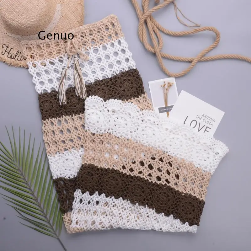 Women Lace Crochet Stitching Maxi Dress Beach Dress Bohemian Summer Casual Dress Cover Up Swimsuit Beachwear
