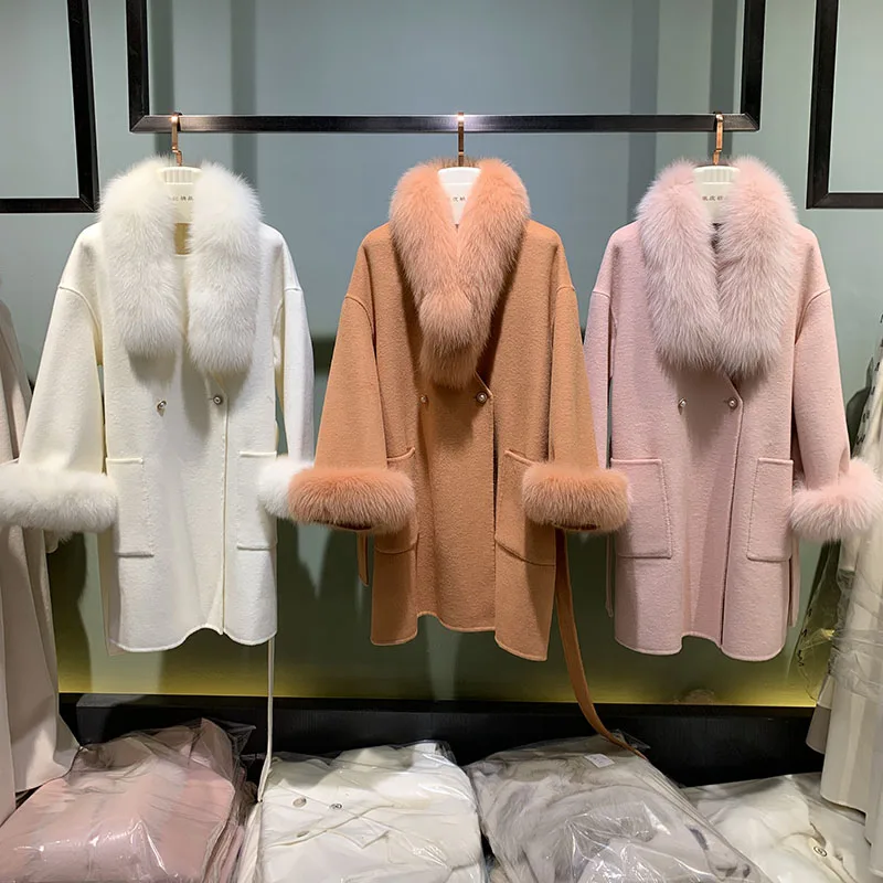 

Women"s 2022 Plus Fit Luxury soft Double-sided woolen coat Vintage real fur coats outerwear