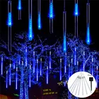Уличные светильники метеоритный дождь на солнечной батарее, 30 см, 8 трубок, 144 светодиода, светильники сосулька, снег, Каскадное украшение для рождественской елки