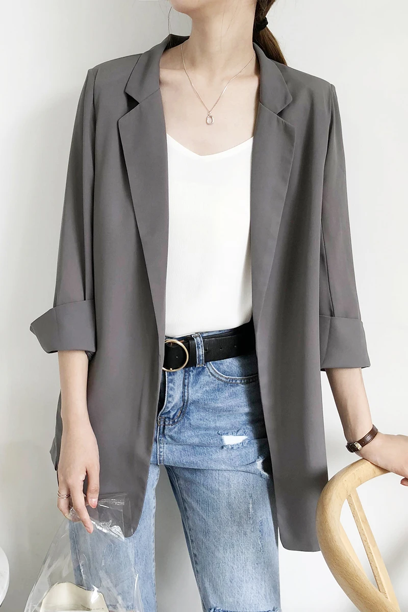 

Korean-Style Small Suit Jacket Women's Three Quarter Sleeve Elegant Chiffon Top 2020 Summer Thin Suit New Style Western Style