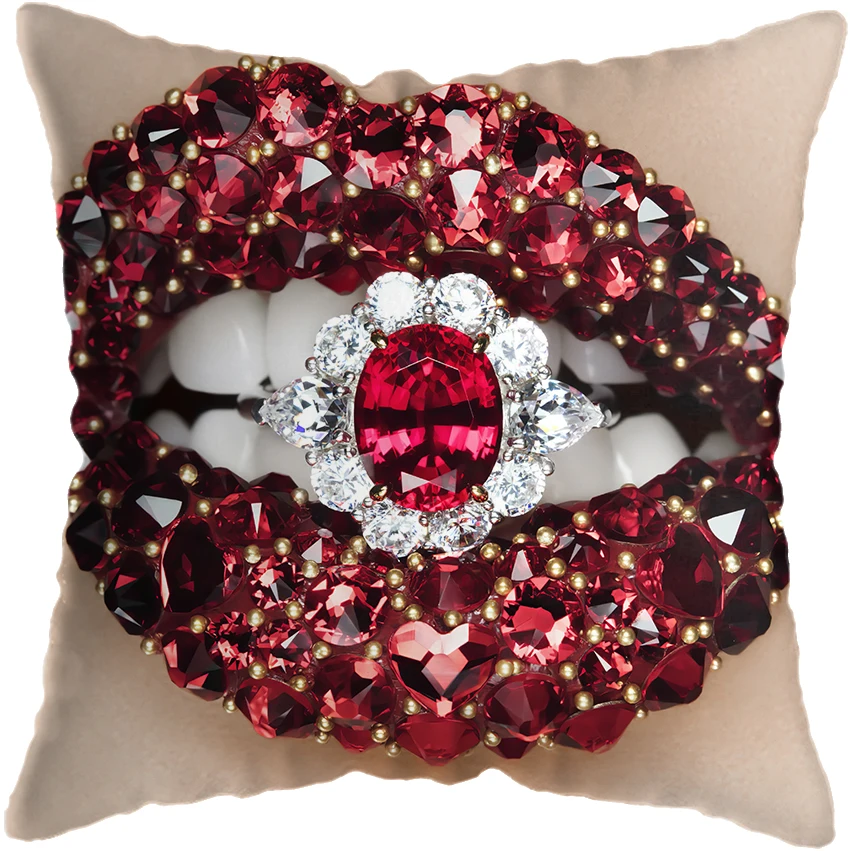 Секс Губы со стразами Современная Живопись наволочки Nordic розовое золото Подушка