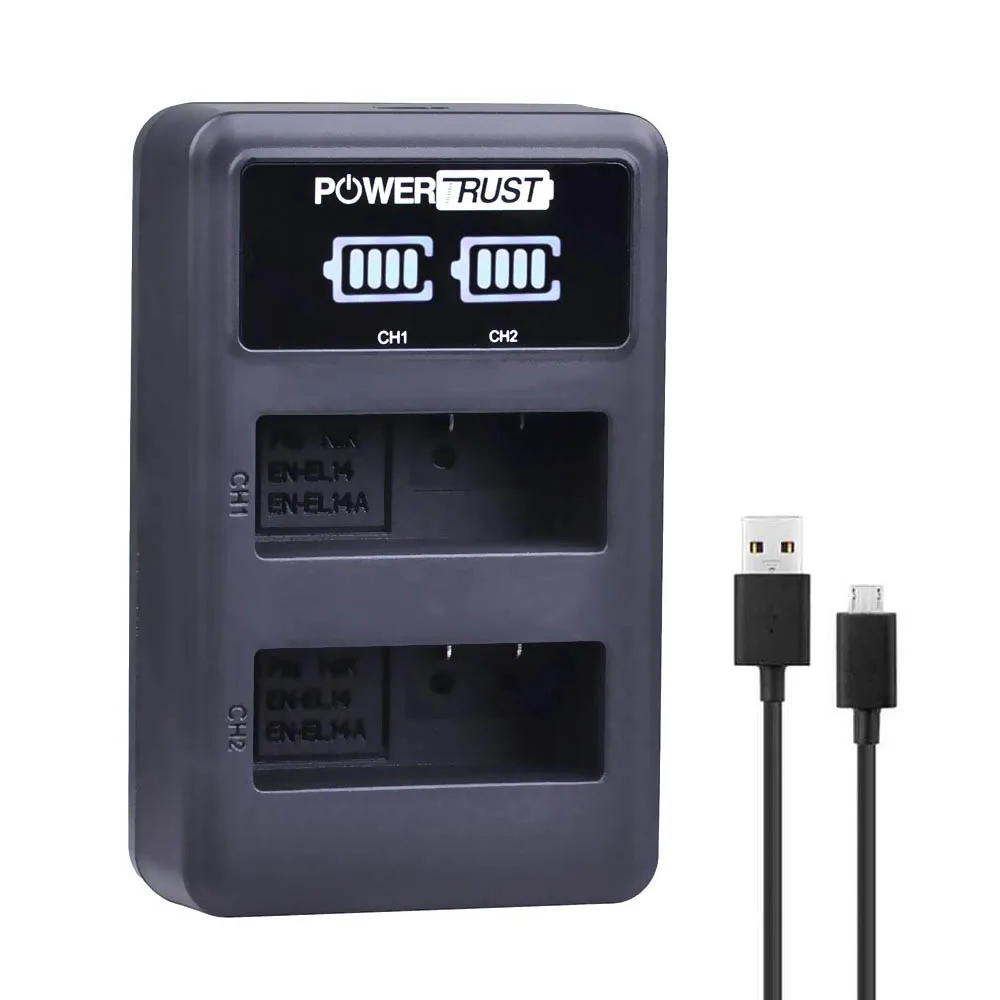 PowerTrust 1x1500 мА/ч, EN-EL14 EN-EL14a RU EL14 Батарея+ светодиодный Dual USB Зарядное устройство для Nikon D300 D5300 D5200 D5100 D3300 D3200 D3100 - Цвет: 1LED Dual Charger