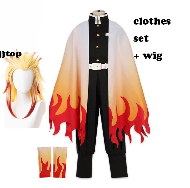 lothes set wig Женская одежда для костюмированной вечеринки в стиле аниме «Demon Slayer: Kimetsu no Yaiba»; костюм Rengoku Kyoujurou; костюм для косплея; одежда Rengoku Kyoujurou w - Цвет: lothes set wig