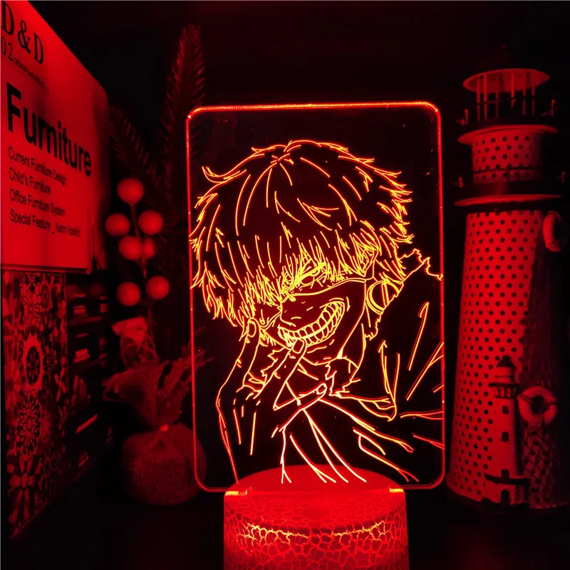 Tokyo Ghoul Kaneki Ken Acrylic 3D Lamp Anime Illusion LED Night Light Color Changing Table Lamp For Kid Bedroon Decor Manga Gift