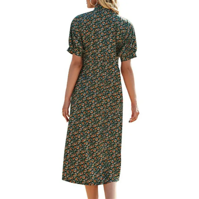 

Women Ladies Long Dress Short Sleeve Printed Formal Casual Summer Holiday Party