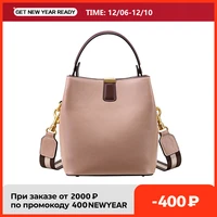 foxer cowhide bucket bag lady messenger bag round women high quality stylish handbag totes elegant female bag large capacity