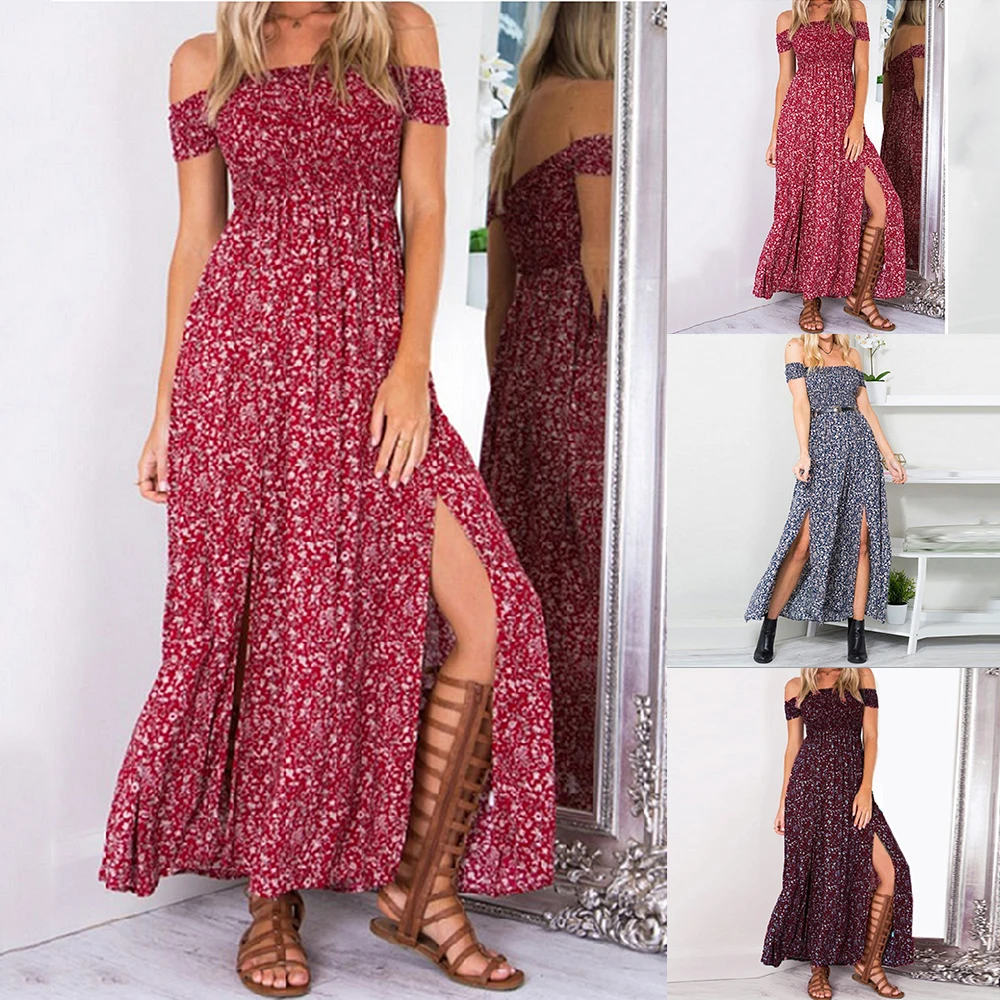 Богемные летние платья 2020 красное цветочное повседневное длинное платье для