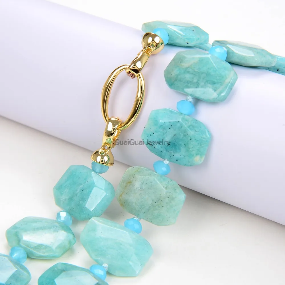 

GG Jewelry 19'' Natural Faceted Nugget Russian Amazonite Gems Stone Rectangle Necklace