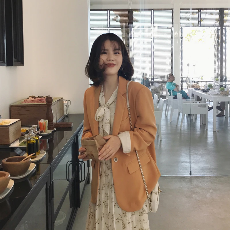 

Bella Philosophy 2019 Autumn New Women Solid Pocket Blazer Office Lady Single Botton Outwear Female Notch Collar Jacket