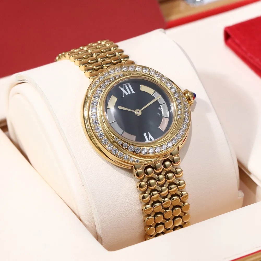 

2021 Summer Brand New Bracelet Design Ladies Designer New Classic Quartz Watch Round Glass Lens Gold Plated Steel Band 30mm