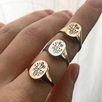 1 pc geometric oval engraving rose flower leaves pattern finger ring for women party wedding engagement fashion jewelry