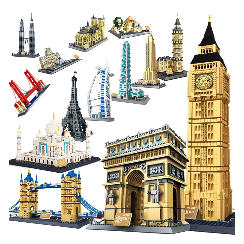 

mini city compatible Architecture Taj Mahal London Paris town bridge building blocks children assemble bricks toys