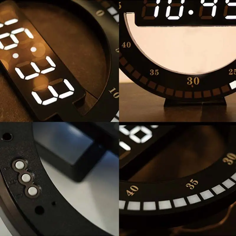 

LED Digital Wall Clock Electronic Night Glow Round 3D Wall Clocks Automatically Adjust Brightness Desktop Clock US EU Plug