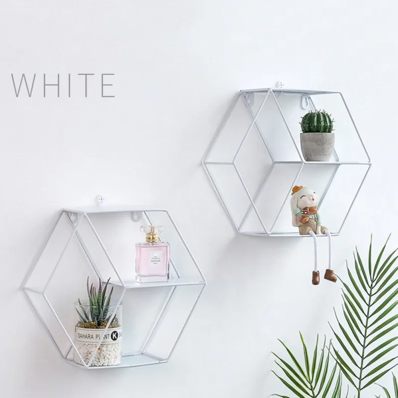 

Circular Ironwork Wall Hangings Shelving Rack Creative Hexagonal Living Room Bedroom