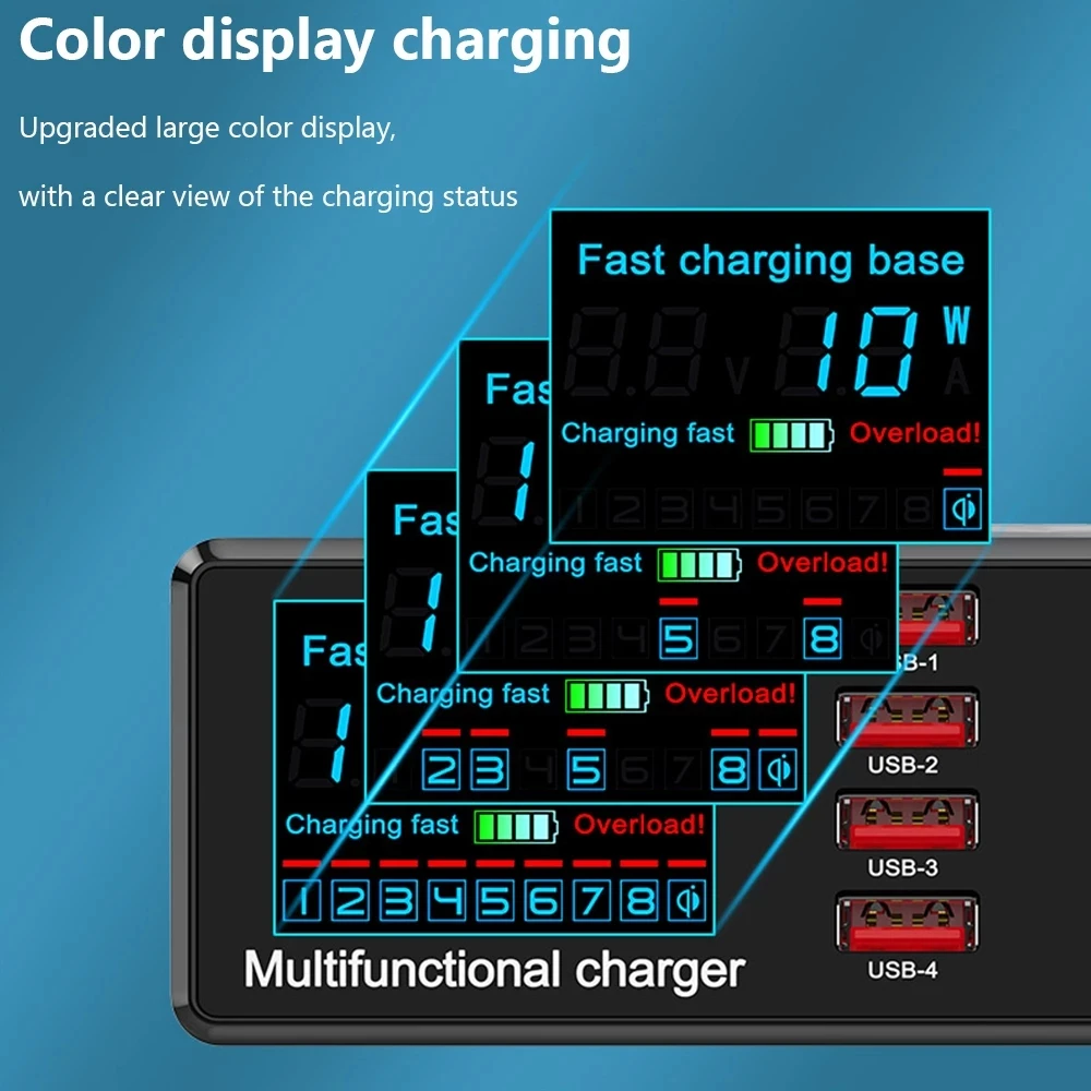 100W Quick Charge 3.0 Adapter HUB 8 Ports USB Wireless Charger station PD Fast For iPhone 12 11 Samsung Xiaomi Huawei - купить по