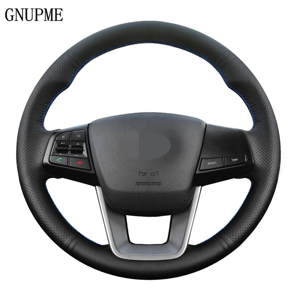 

DIY Hand-stitched Black Genuine Leather Car Steering Wheel Cover For Hyundai ix25 2014 2015 2016 Creta 2016 2017